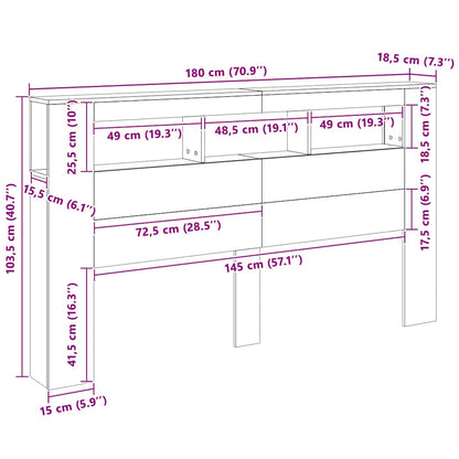 vidaXL LED-Kopfteil Artisan-Eiche 180x18,5x103,5 cm Holzwerkstoff