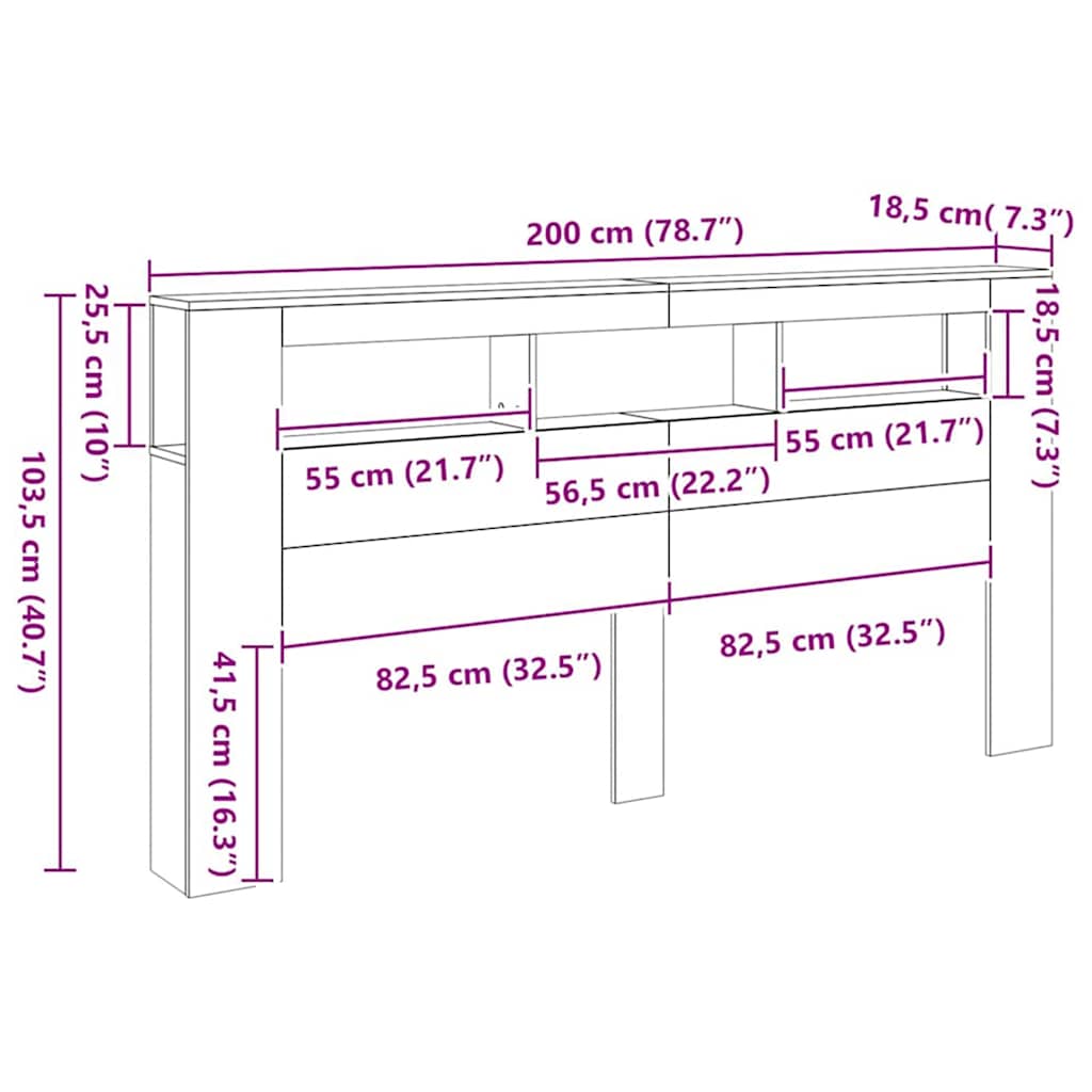 vidaXL LED-Kopfteil Artisan-Eiche 200x18,5x103,5 cm Holzwerkstoff