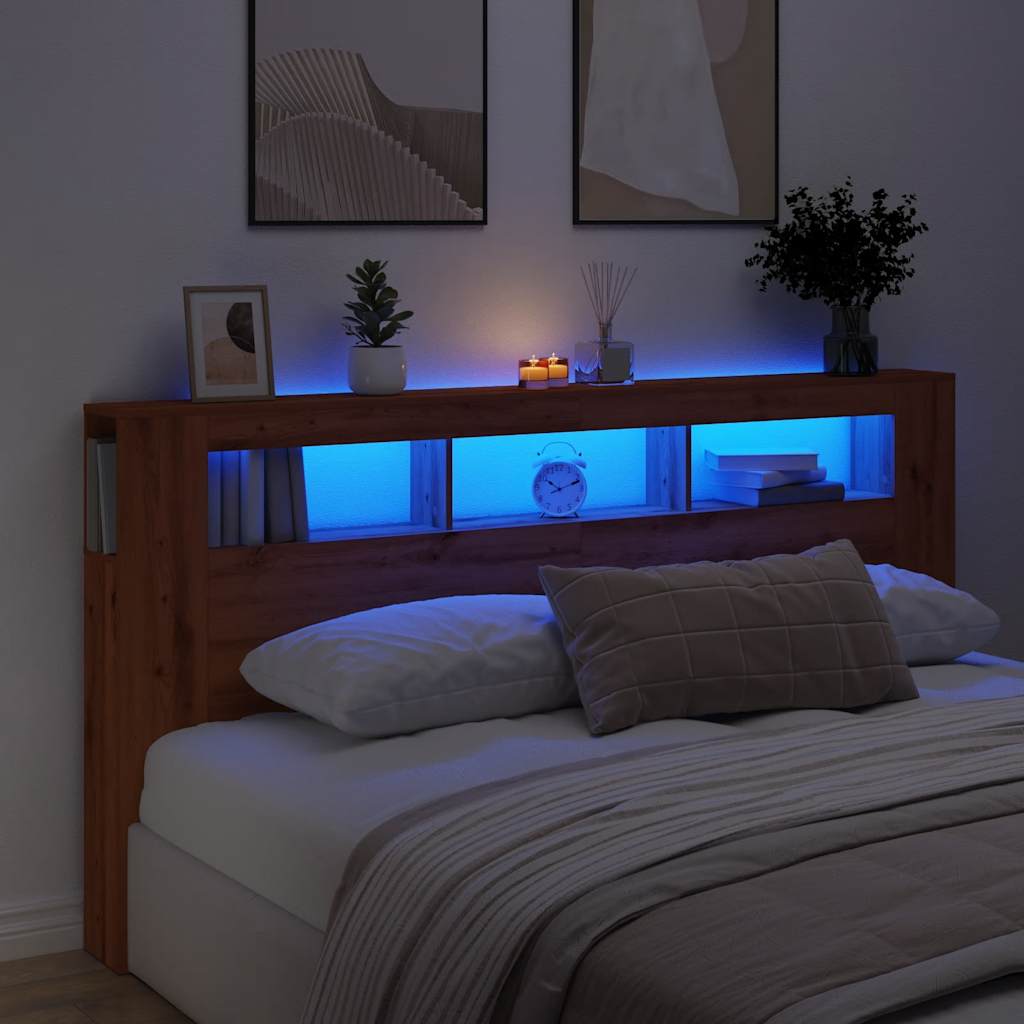 vidaXL LED-Kopfteil Artisan-Eiche 200x18,5x103,5 cm Holzwerkstoff