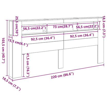 vidaXL LED-Kopfteil Artisan-Eiche 220x18,5x103,5 cm Holzwerkstoff