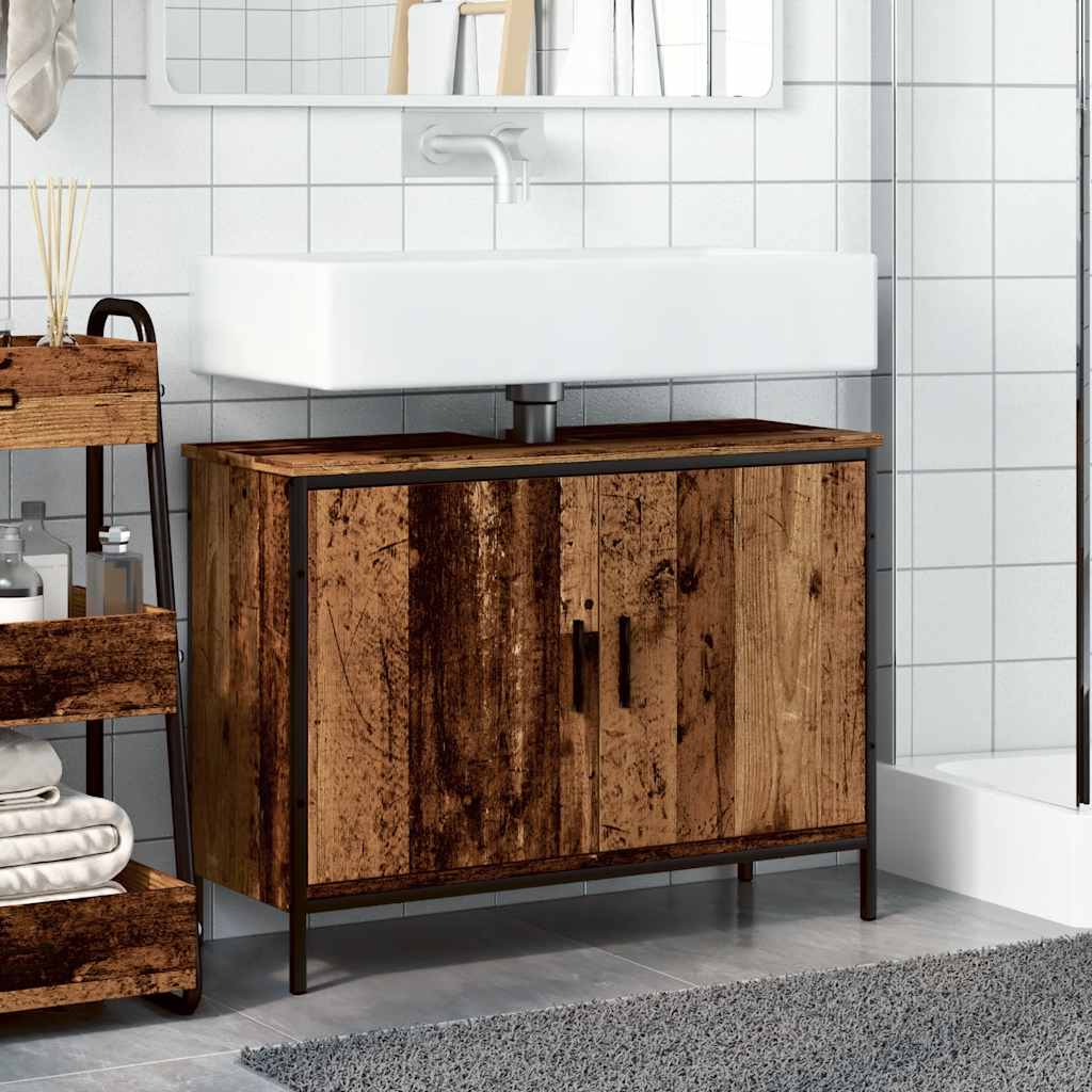 vidaXL Meuble sous lavabo effet bois de récupération 80x30x60 cm en bois d'ingénierie