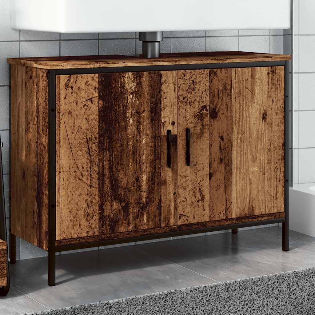 vidaXL Meuble sous lavabo effet bois de récupération 80x30x60 cm en bois d'ingénierie