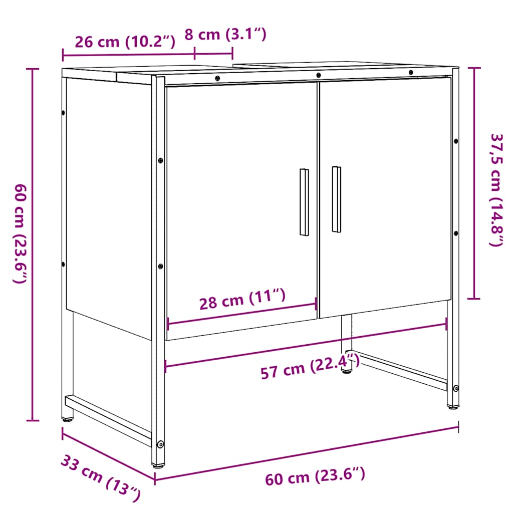vidaXL Waschbeckenunterschrank Altholz-Optik 60x33x60 cm Holzwerkstoff