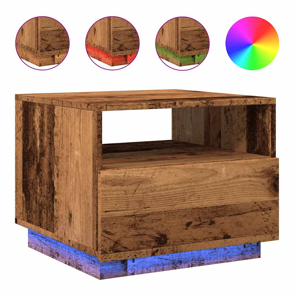 vidaXL Table basse avec lumières LED effet bois de récupération 50x49x40 cm