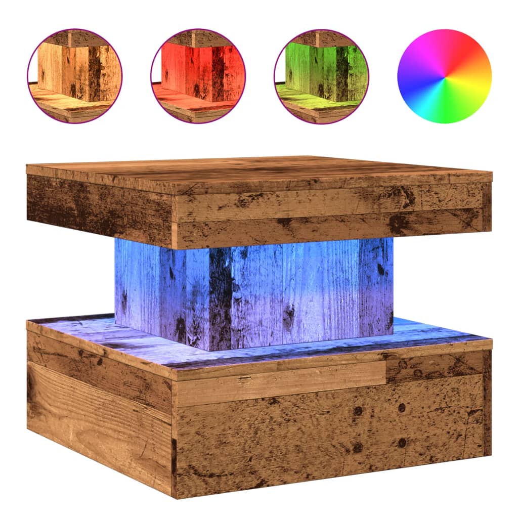 vidaXL Table basse avec lumières LED, aspect bois de récupération 50x50x40 cm