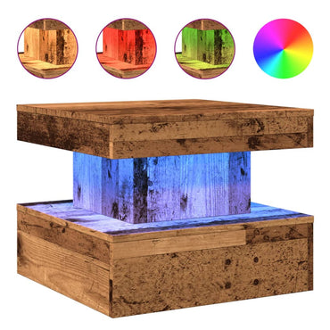 vidaXL Table basse avec lumières LED, aspect bois de récupération 50x50x40 cm