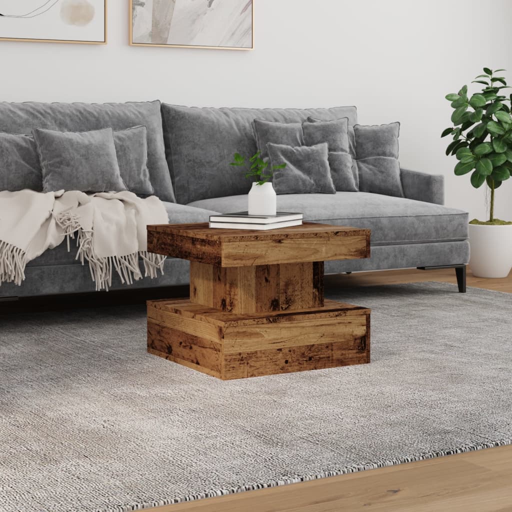 vidaXL Table basse avec lumières LED, aspect bois de récupération 50x50x40 cm