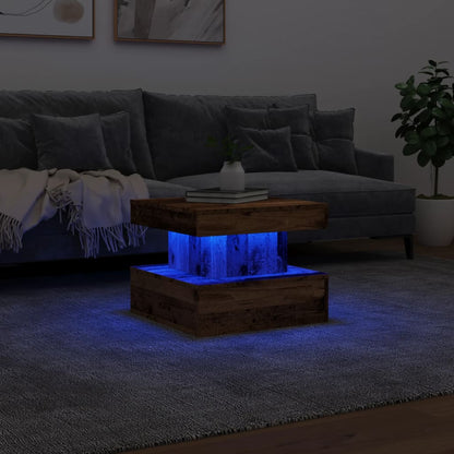 vidaXL Table basse avec lumières LED, aspect bois de récupération 50x50x40 cm