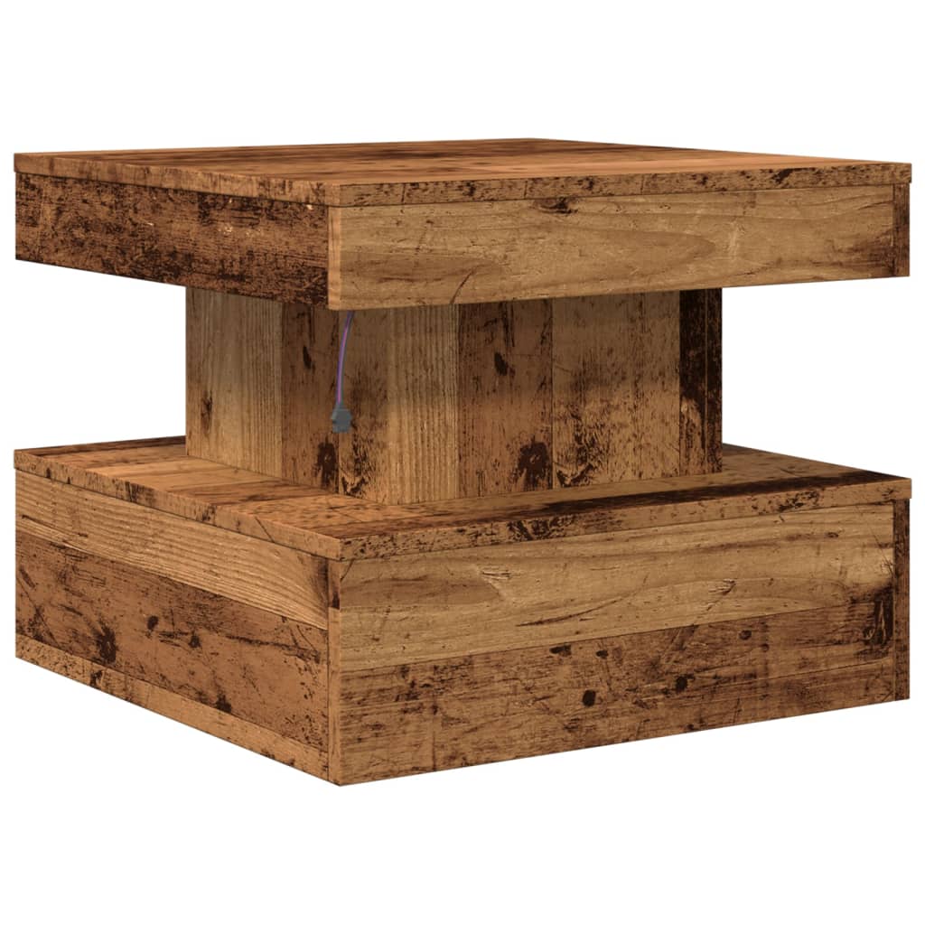 vidaXL Table basse avec lumières LED, aspect bois de récupération 50x50x40 cm