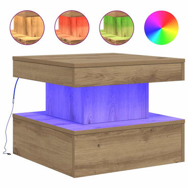 Table basse vidaXL avec lumières LED Chêne Artisan 50x50x40 cm