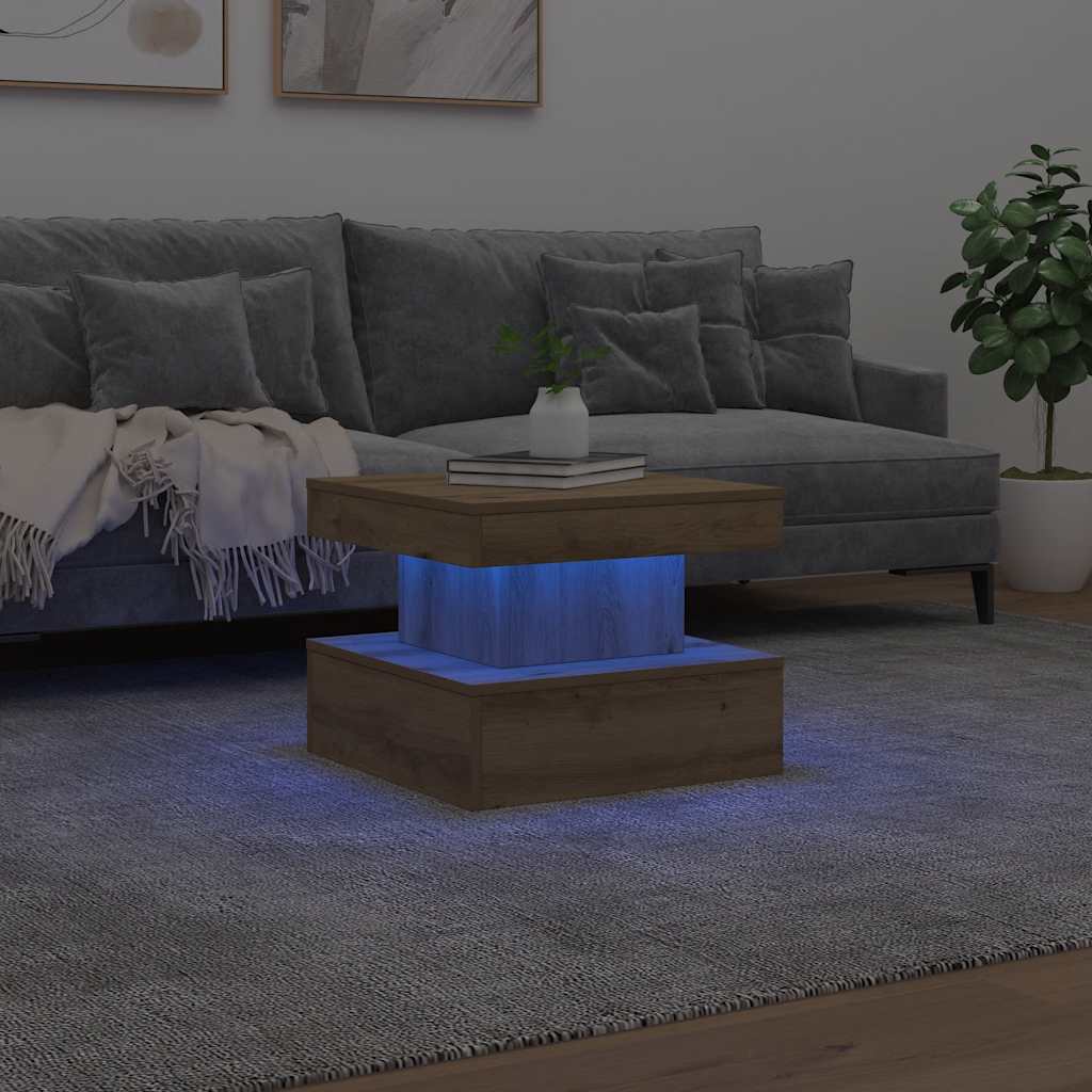 Table basse vidaXL avec lumières LED Chêne Artisan 50x50x40 cm