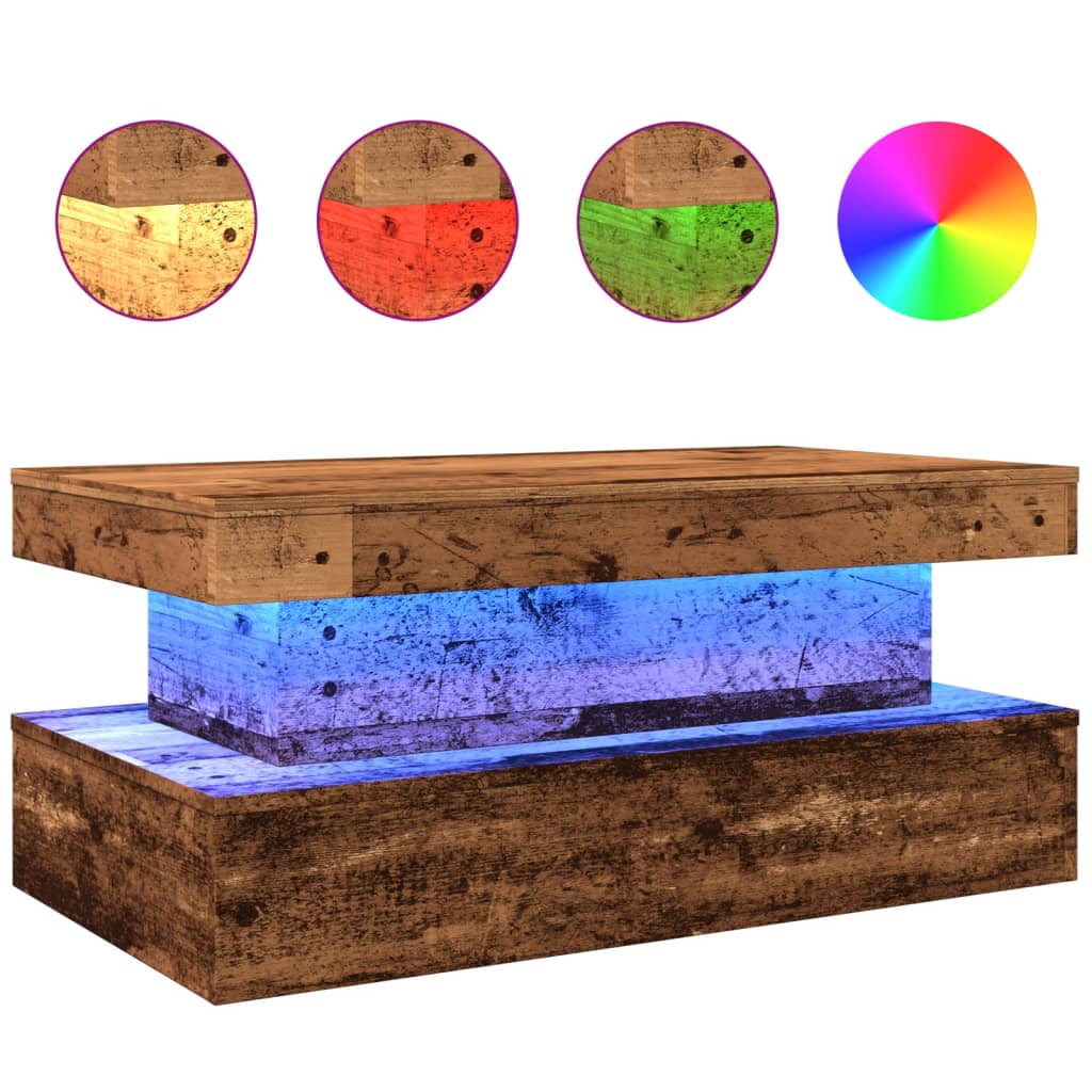 vidaXL Table basse avec lumières LED effet bois de récupération 90x50x40 cm