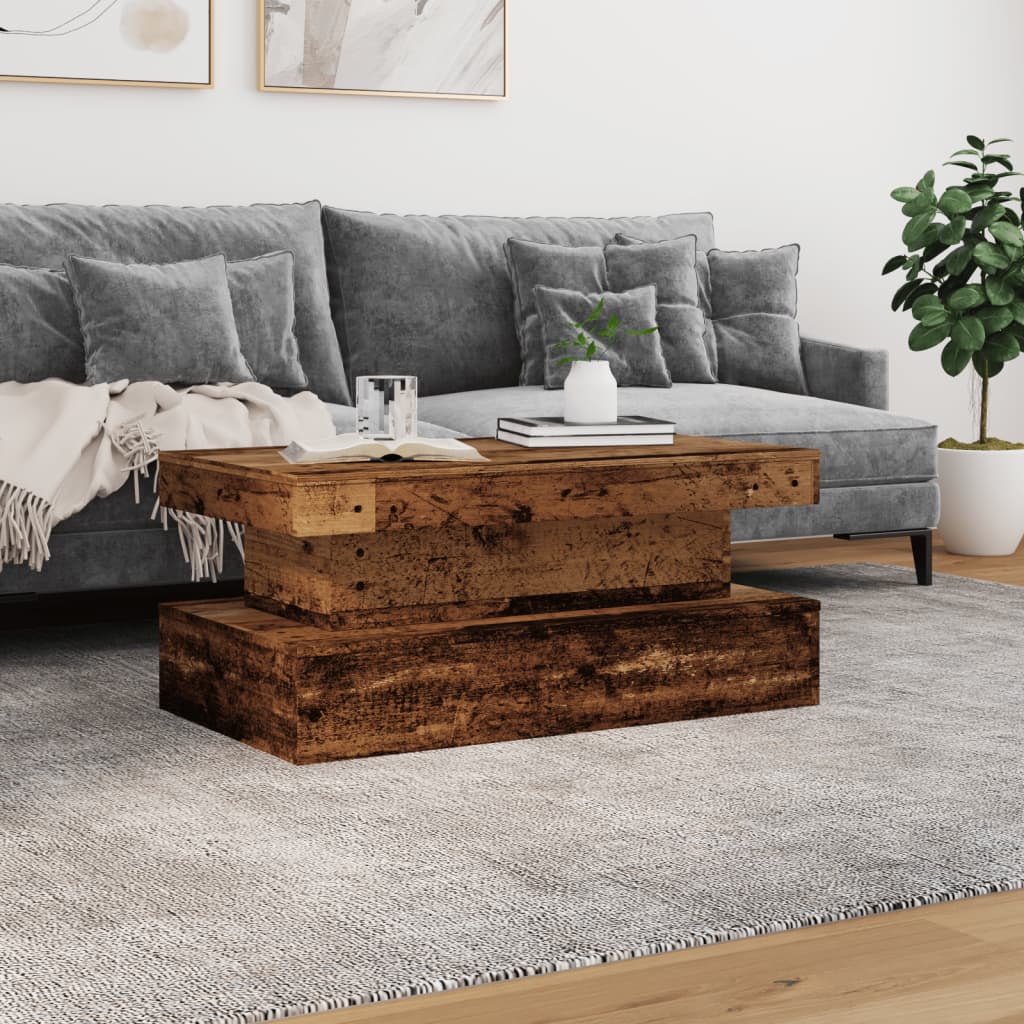 vidaXL Table basse avec lumières LED effet bois de récupération 90x50x40 cm