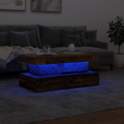 vidaXL Table basse avec lumières LED effet bois de récupération 90x50x40 cm