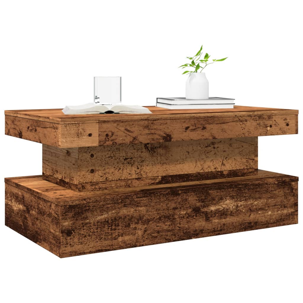 vidaXL Table basse avec lumières LED effet bois de récupération 90x50x40 cm