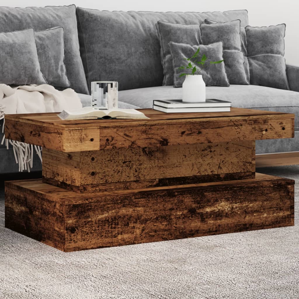 vidaXL Table basse avec lumières LED effet bois de récupération 90x50x40 cm