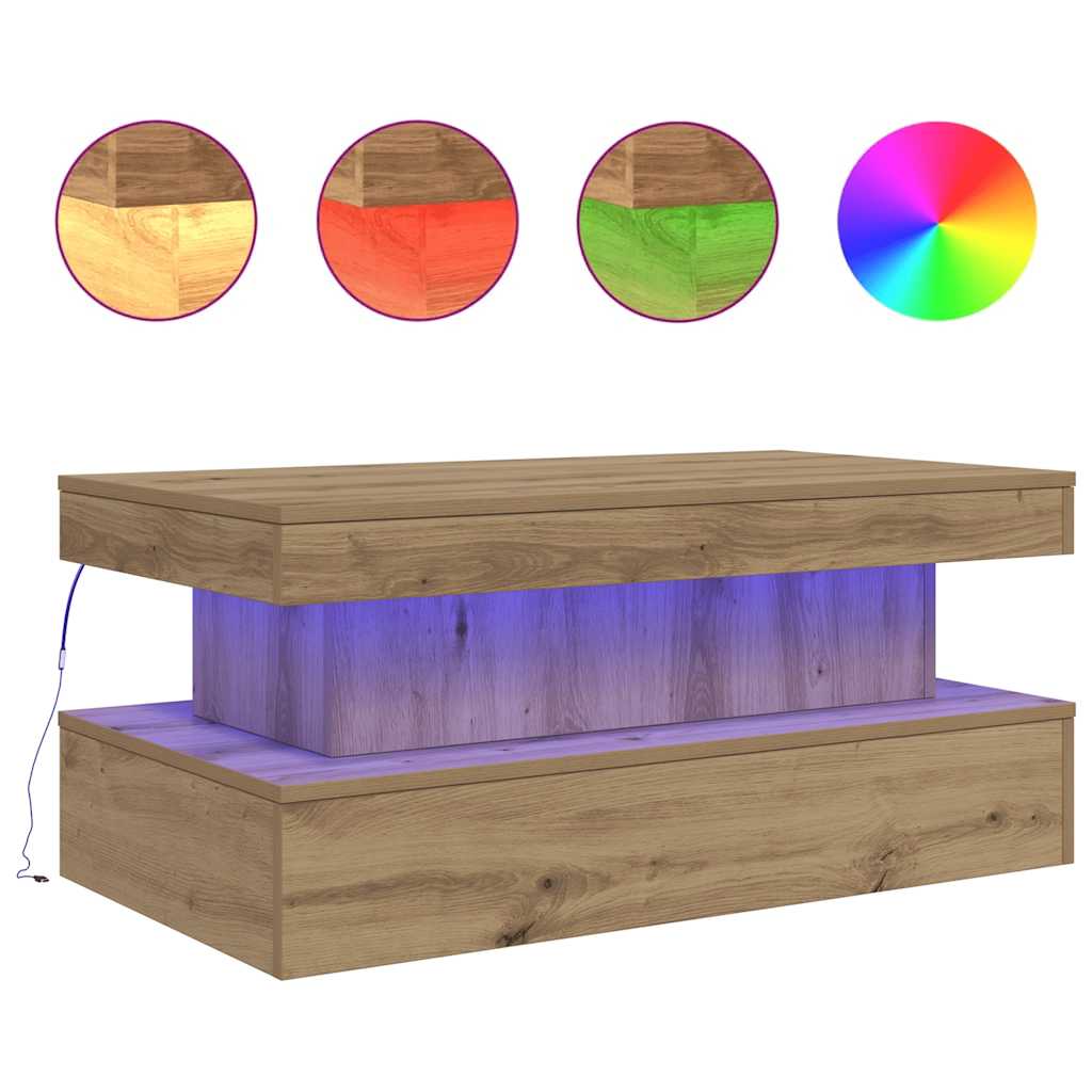 Couchtisch mit LED-Leuchten Artisan-Eiche 90x50x40 cm