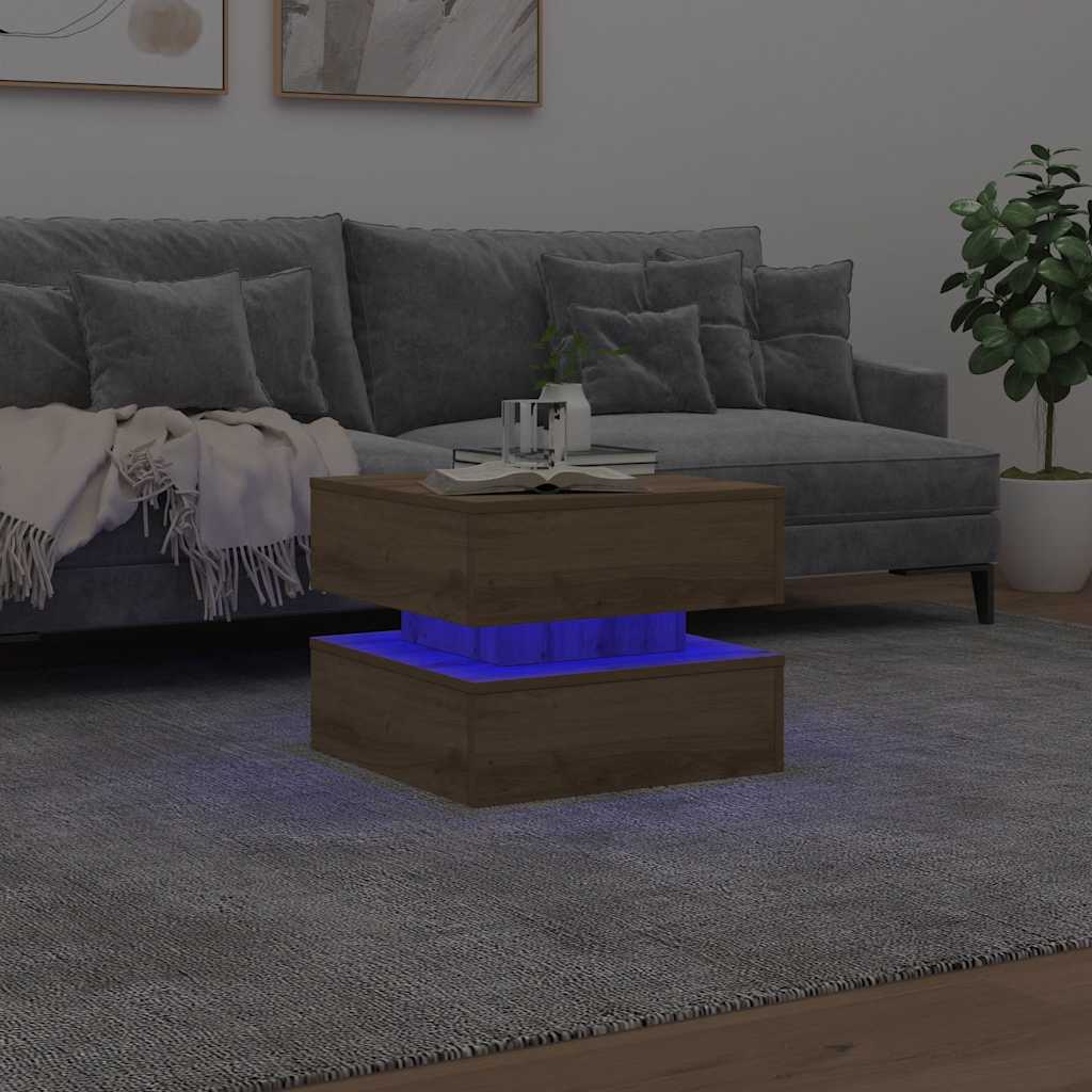 vidaXL Couchtisch mit LED-Leuchten Artisan-Eiche 50x50x40 cm