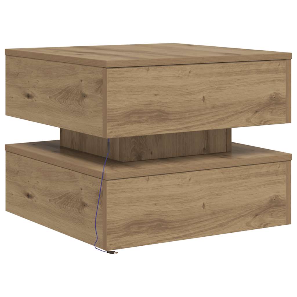 Couchtisch mit LED-Leuchten Artisan-Eiche 50x50x40 cm