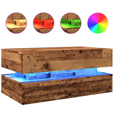 Table basse vidaXL avec lumières LED effet bois de récupération 90x50x40 cm