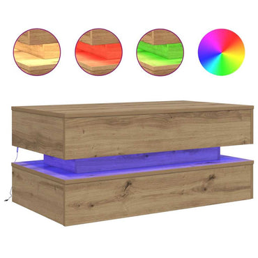 vidaXL Table basse avec lumières LED Chêne artisan 90x50x40 cm