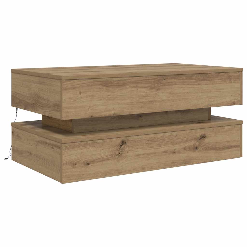 vidaXL Table basse avec lumières LED Chêne artisan 90x50x40 cm