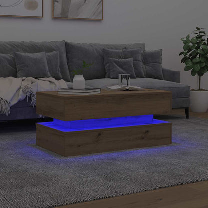vidaXL Table basse avec lumières LED Chêne artisan 90x50x40 cm
