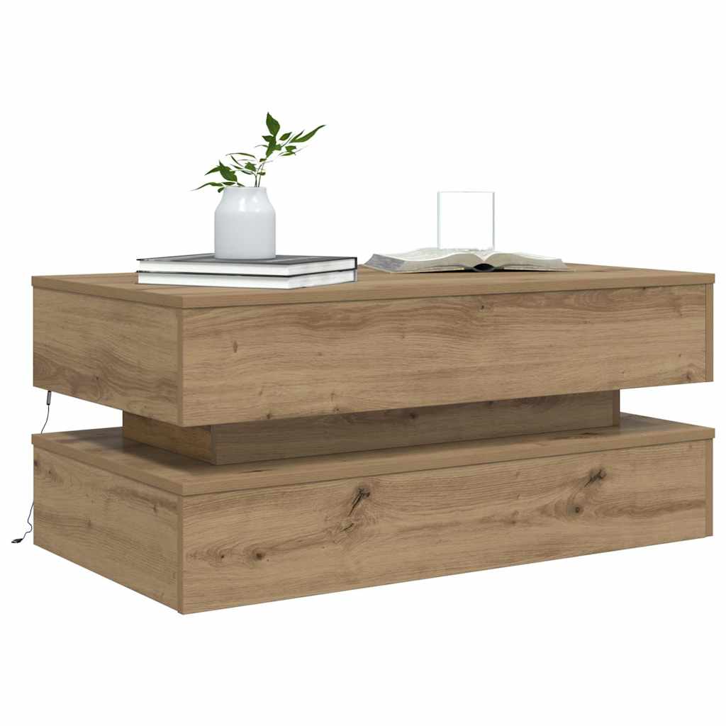 vidaXL Table basse avec lumières LED Chêne artisan 90x50x40 cm