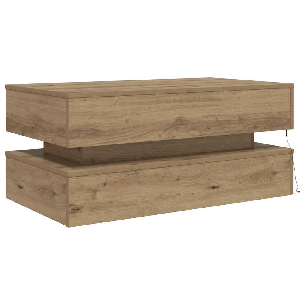 vidaXL Table basse avec lumières LED Chêne artisan 90x50x40 cm