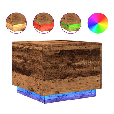 vidaXL Table basse avec lumières LED, aspect bois de récupération 50x50x40 cm