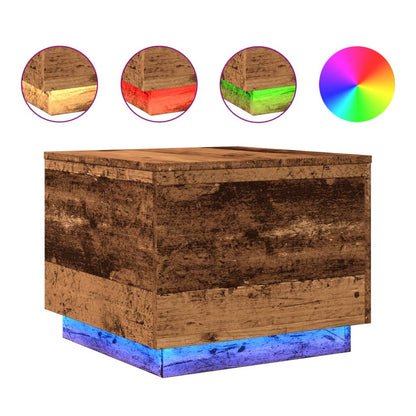 vidaXL Table basse avec lumières LED, aspect bois de récupération 50x50x40 cm