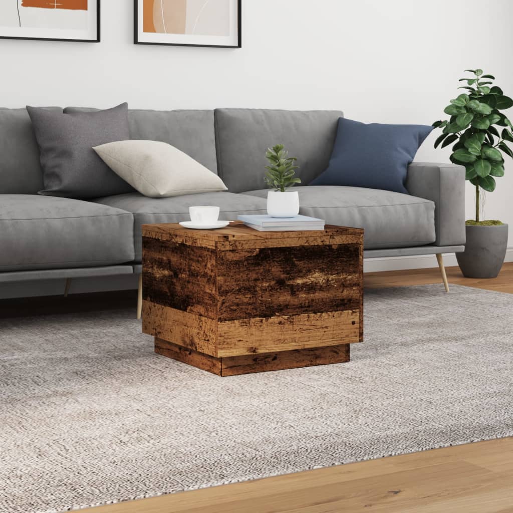 vidaXL Table basse avec lumières LED, aspect bois de récupération 50x50x40 cm