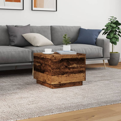 vidaXL Table basse avec lumières LED, aspect bois de récupération 50x50x40 cm