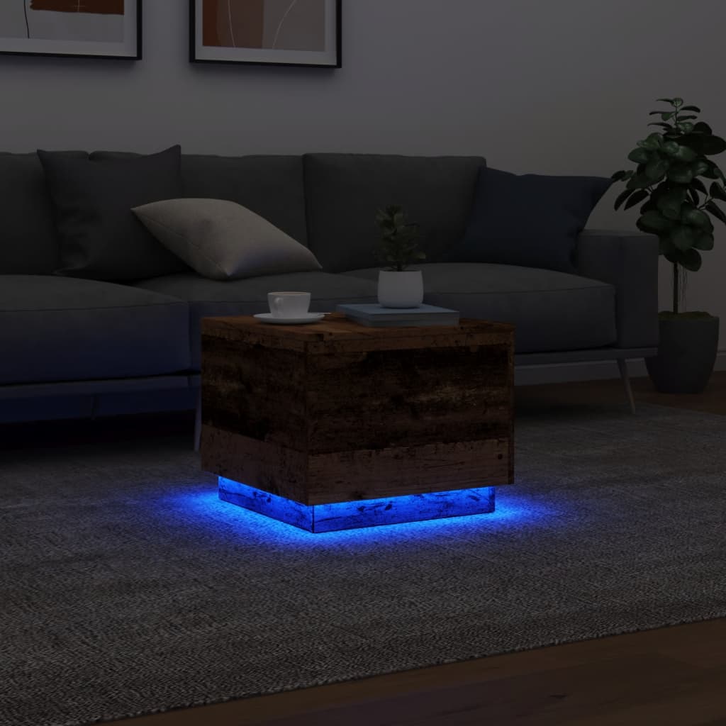 vidaXL Table basse avec lumières LED, aspect bois de récupération 50x50x40 cm