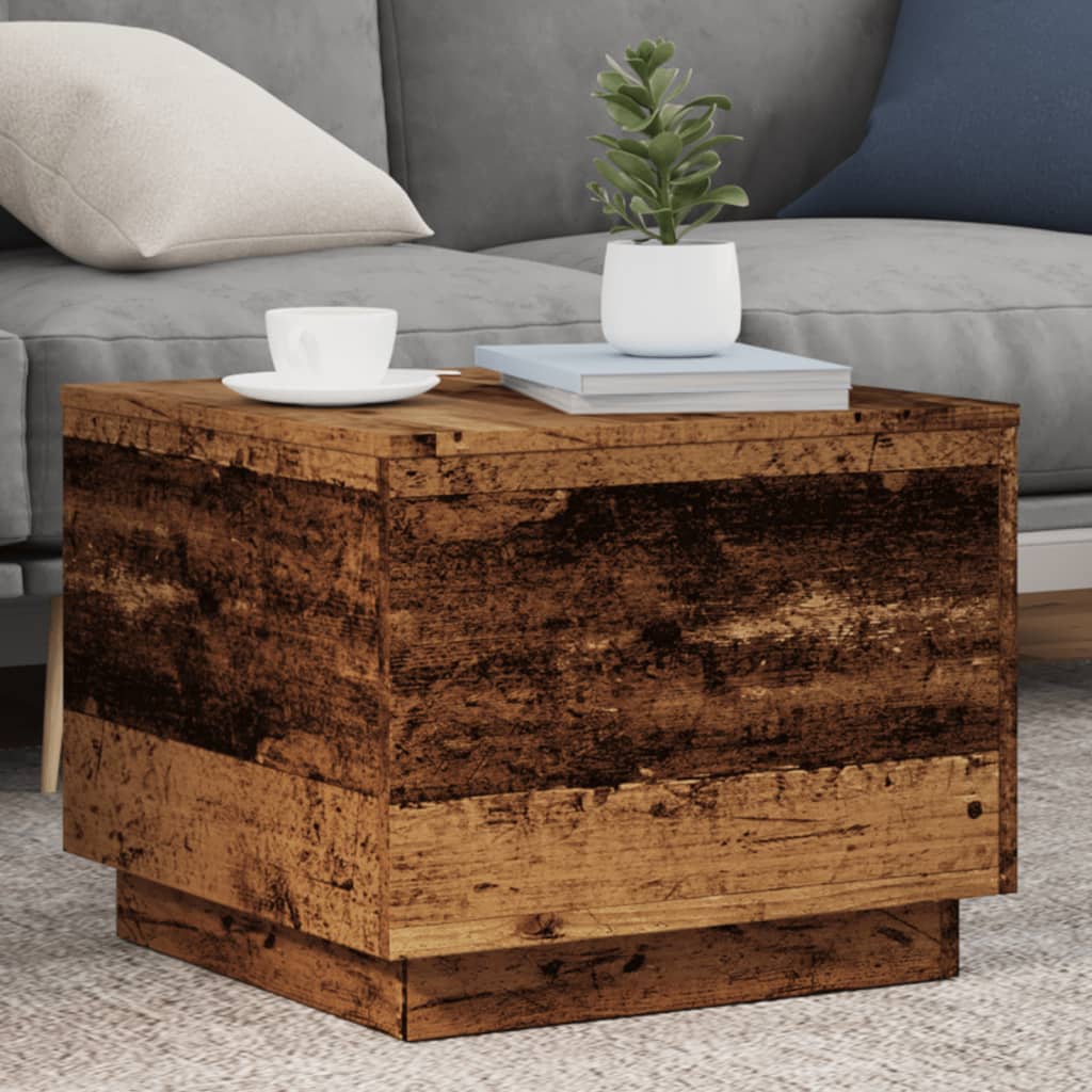 vidaXL Table basse avec lumières LED, aspect bois de récupération 50x50x40 cm