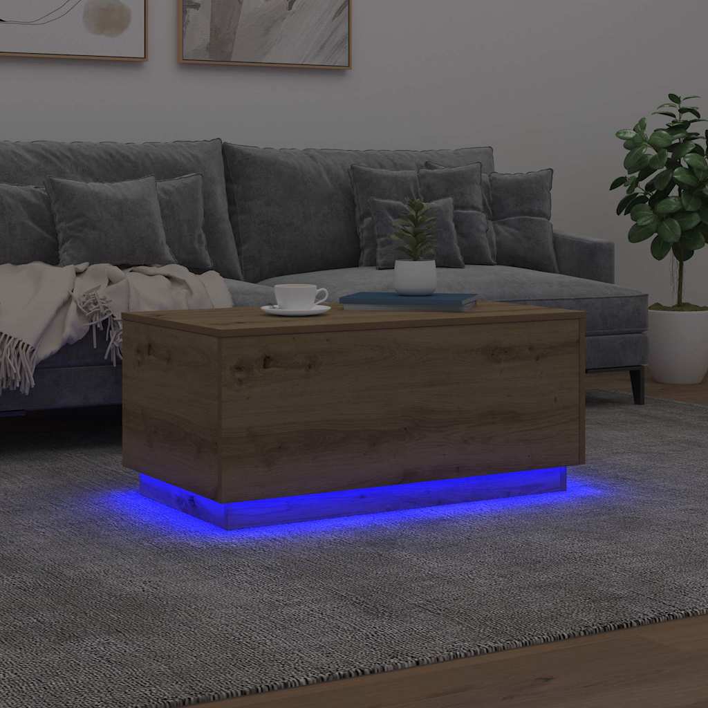 vidaXL Table basse avec lumières LED Chêne artisanat 90x50x40 cm