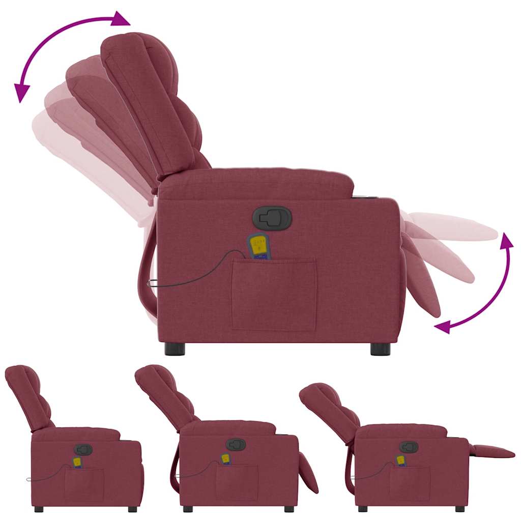 vidaXL Fauteuil de massage rouge bordeaux en tissu