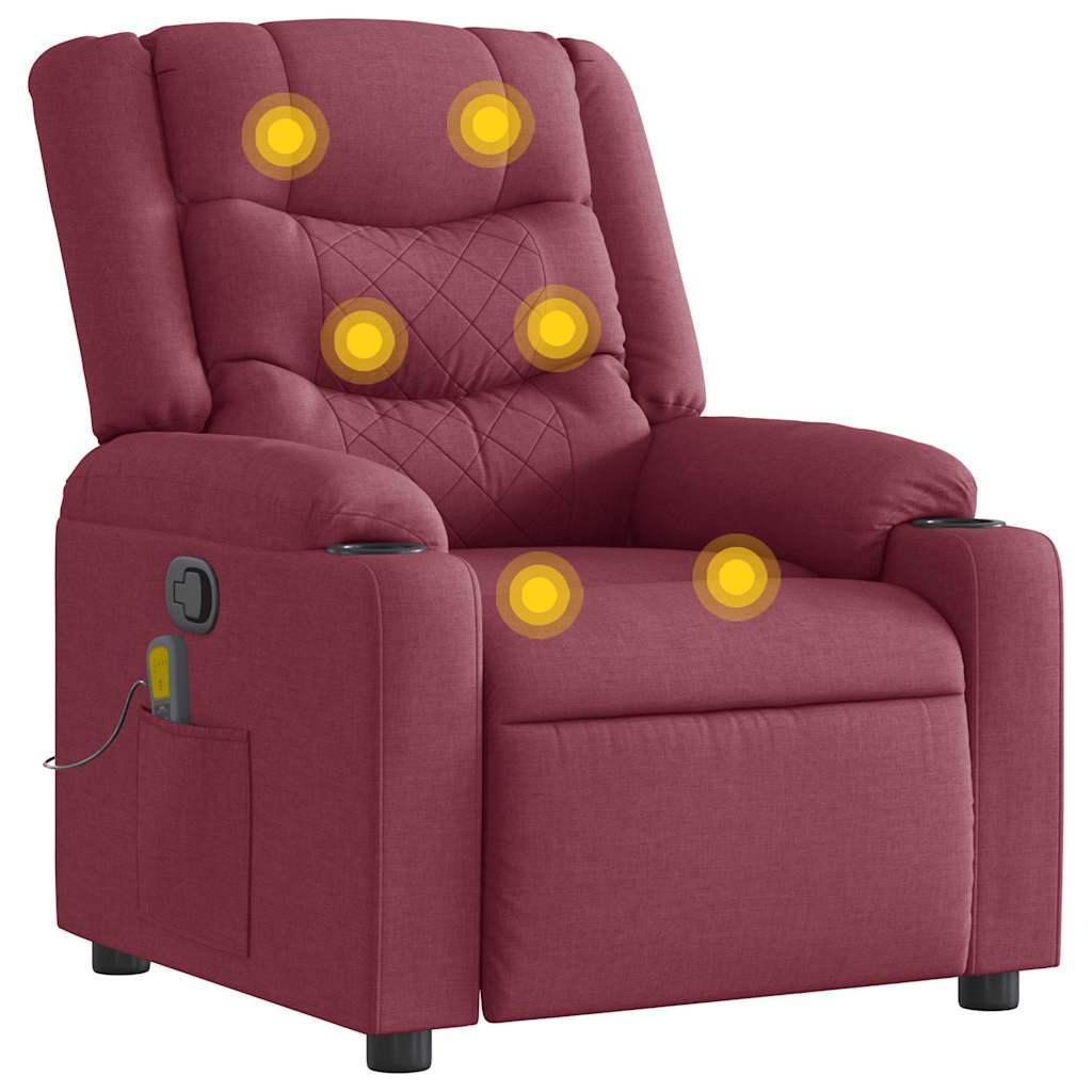 vidaXL Fauteuil de massage rouge bordeaux en tissu