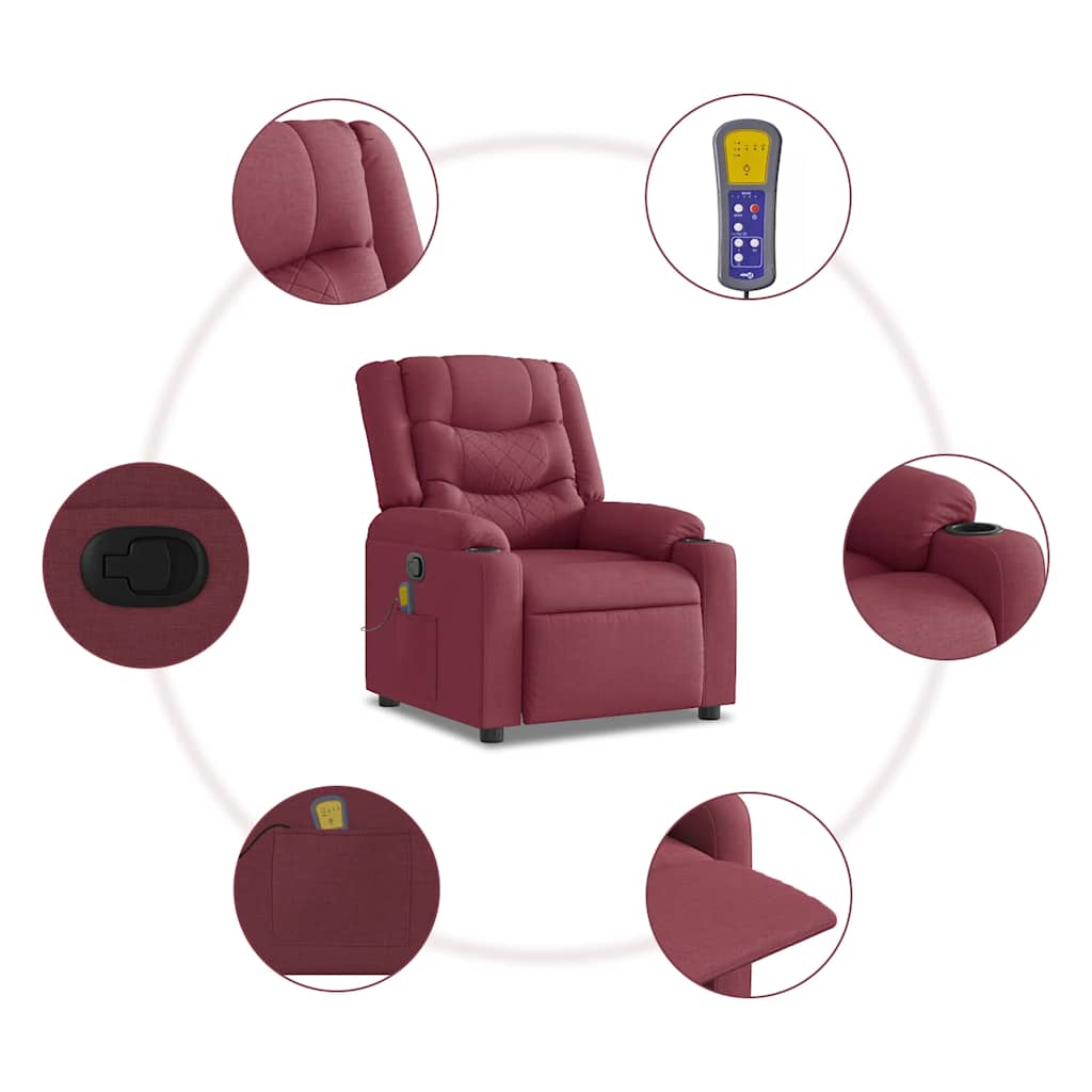 vidaXL Fauteuil de massage rouge bordeaux en tissu