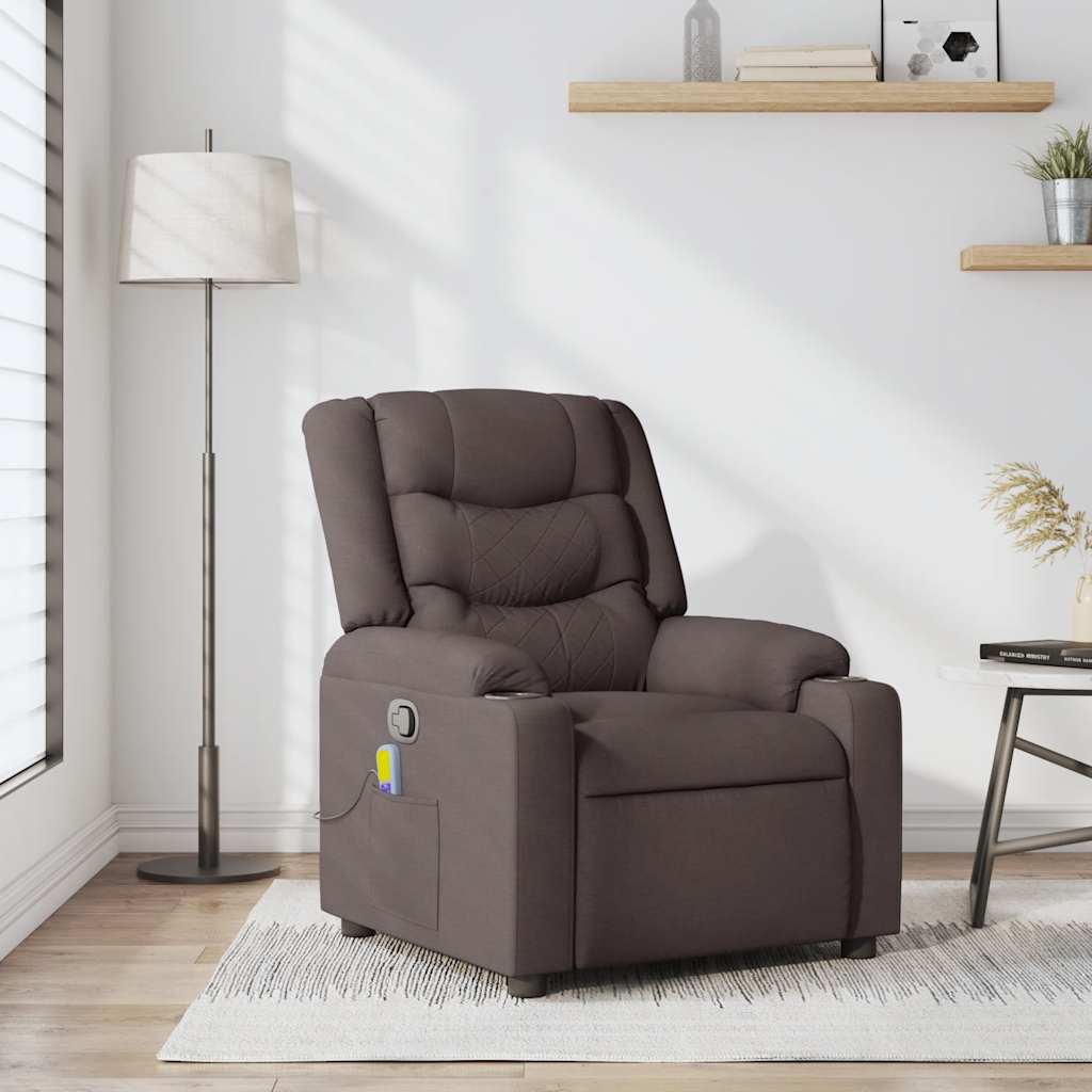 vidaXL Fauteuil de massage Marron foncé Tissu