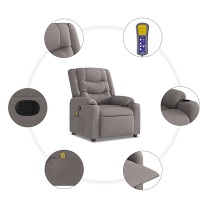 vidaXL Fauteuil de massage taupe en tissu