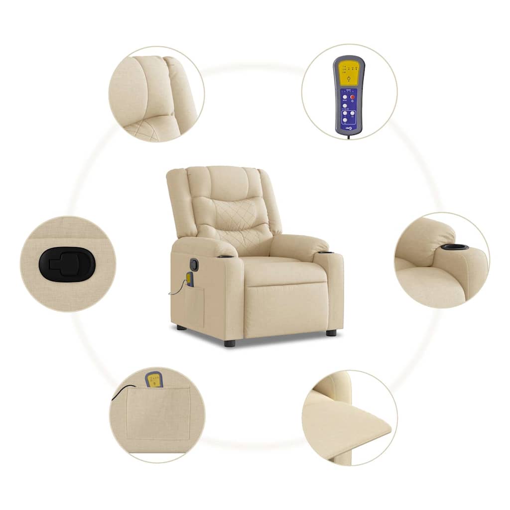 vidaXL Fauteuil de massage crème tissu