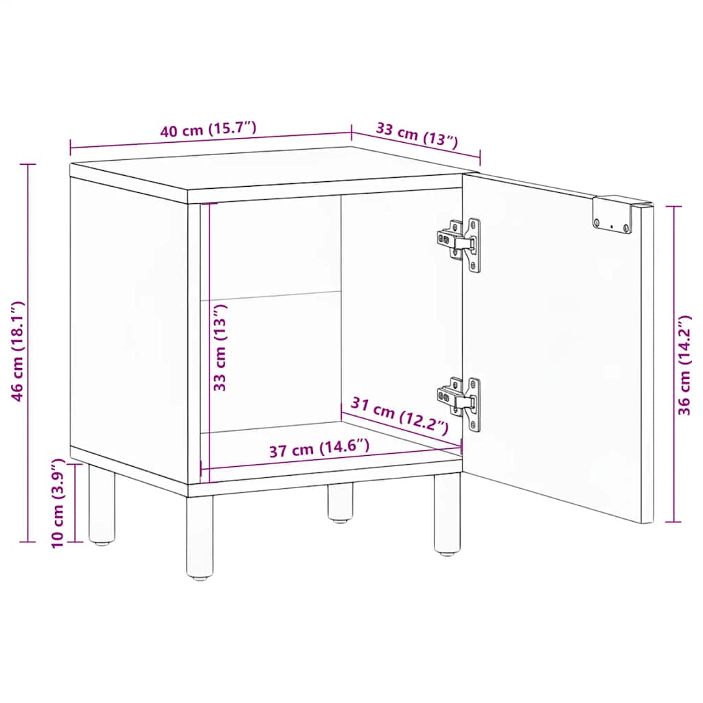 vidaXL Nachttisch Schwarz 40x33x46 cm Massivholz Mango