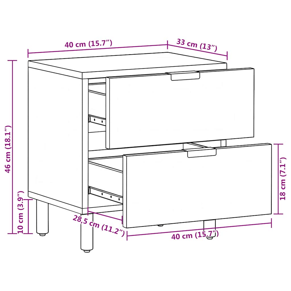 vidaXL Nachttisch Schwarz 40x33x46 cm Massivholz Mango