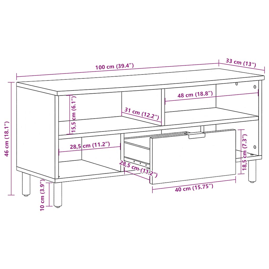 TV-Schrank Schwarz 100x33x46 cm Holzwerkstoff