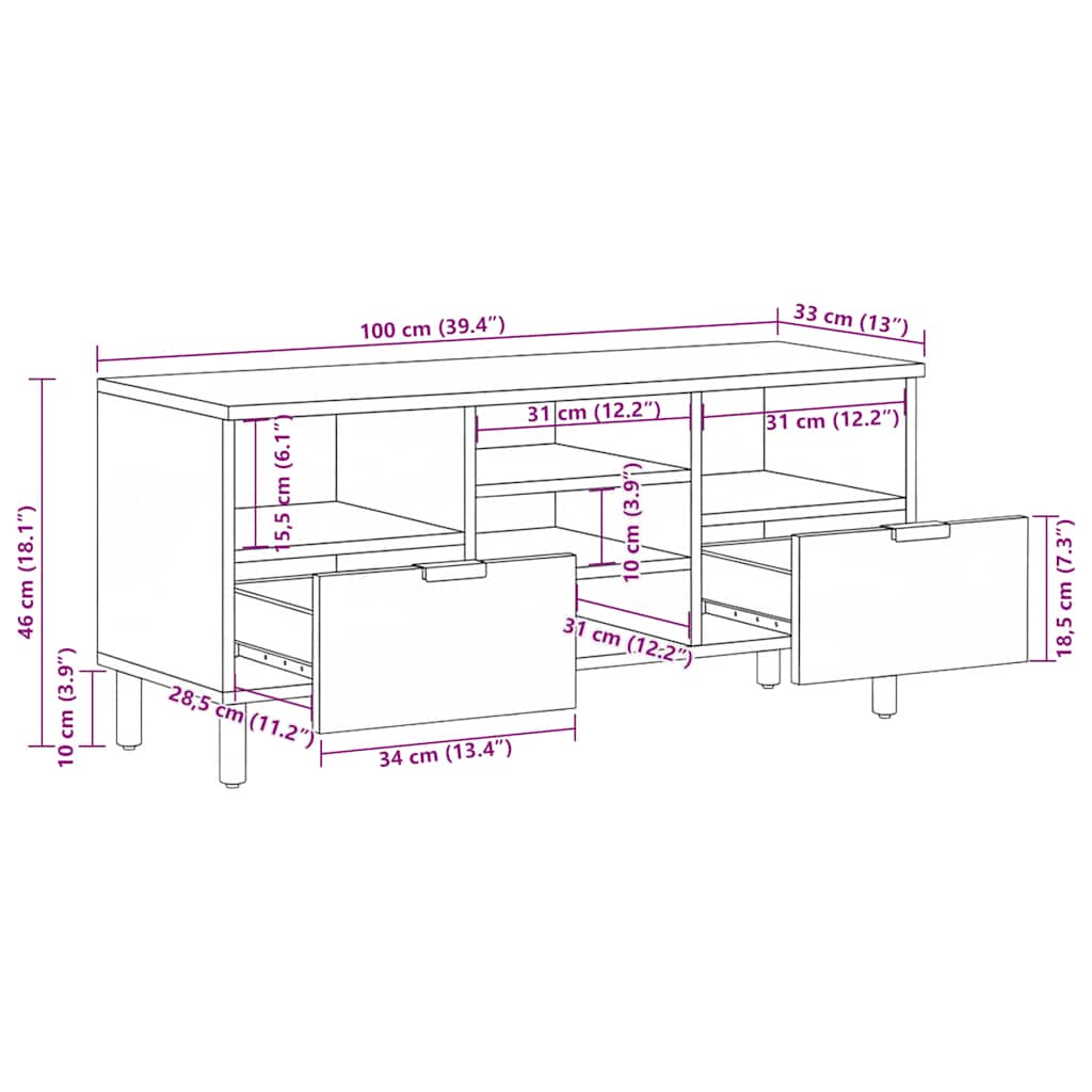 vidaXL TV-Schrank Schwarz 100x33x46 cm Holzwerkstoff