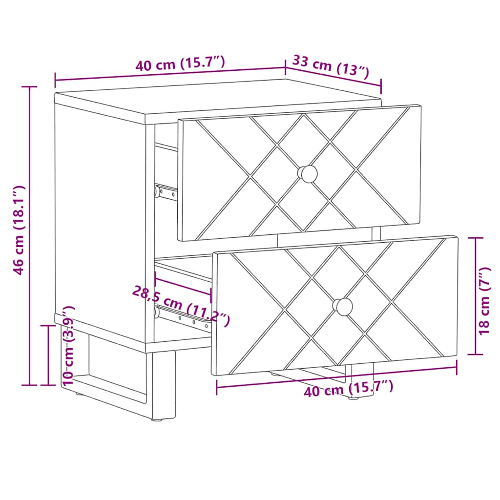 vidaXL Nachttische 2 Stk. Schwarz 40x33x46 cm Massivholz Mango