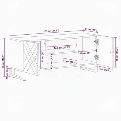 vidaXL TV-Schrank Schwarz 105x33x46 cm Massivholz Mango