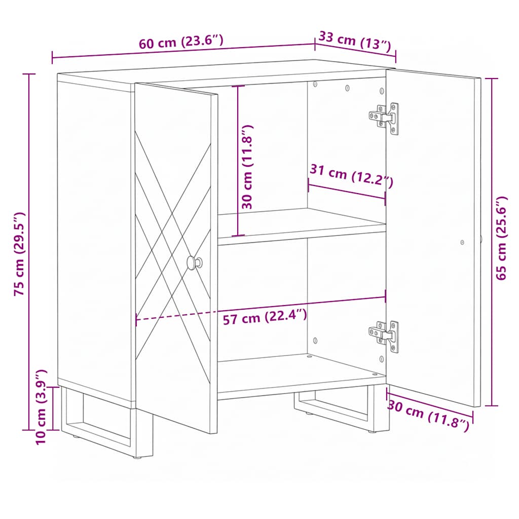 vidaXL Sideboard Schwarz 60x33x75 cm Massivholz Mango