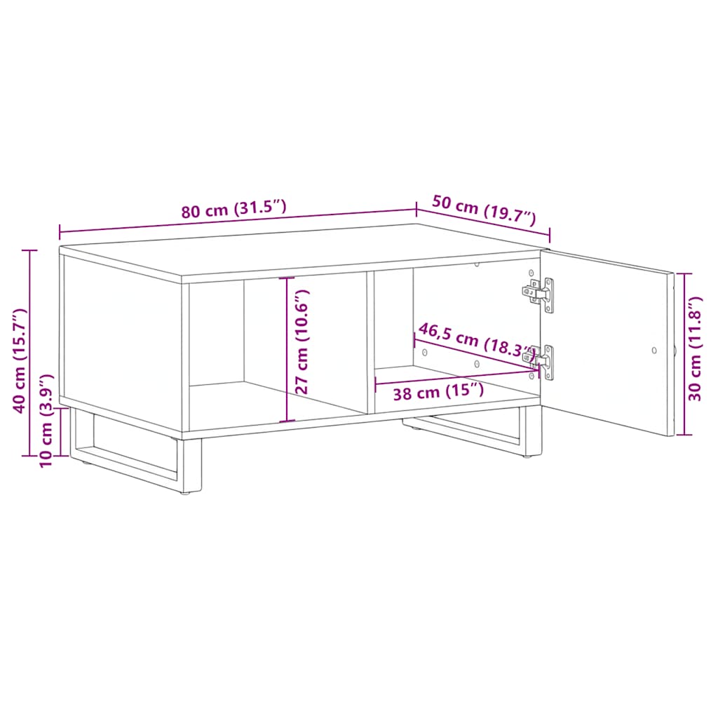 vidaXL Table basse Noir 80x50x40 cm Bois de manguier massif